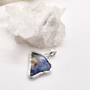RAINBOW Moonstone & Black Tourmaline Sterling Silver Gemstone Pendant Necklace